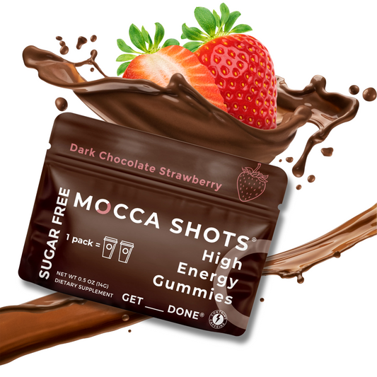 Sugar Free Mocca Shots Caffeine Gummies Dark Chocolate Strawberry (12-Pack/1 pack 4 days)