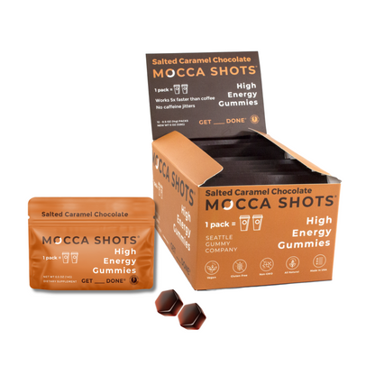 Mocca Shots Energy Gummies with Caffeine Salted Caramel (12-Pack/1 pack 4 days)