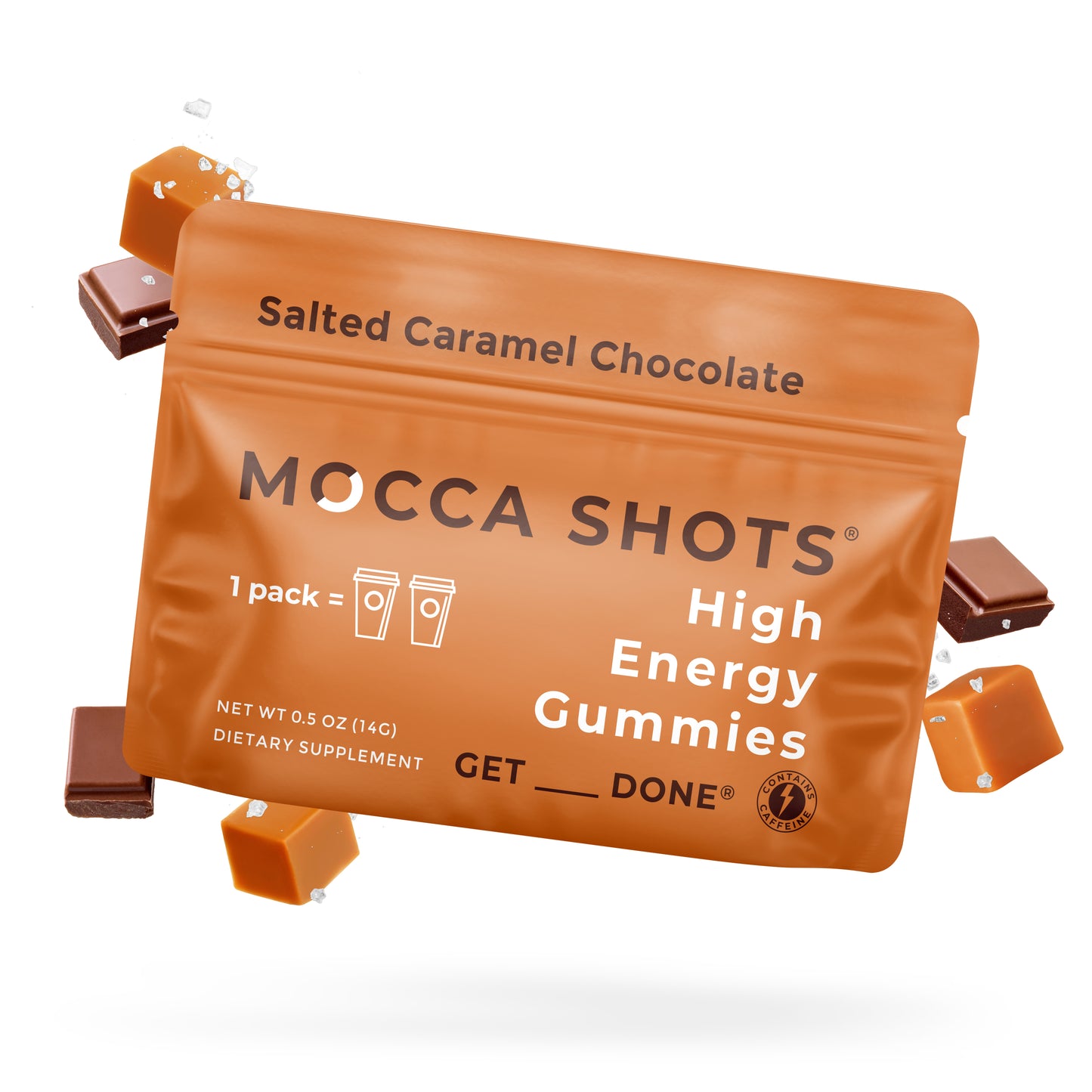 Mocca Shots Energy Gummies with Caffeine Salted Caramel (12-Pack/1 pack 4 days)